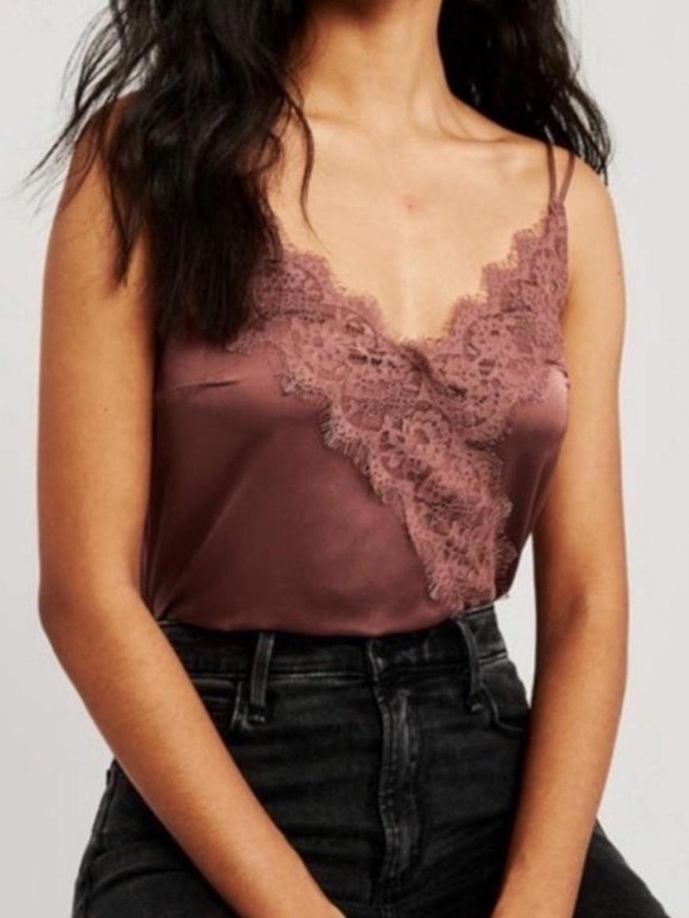 Abercrombie & Fitch Women’s Small Lace-Trim Satin Bodysuit - Burgundy